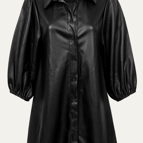 Dolce Cabo Vegan Leather Puff Sleeve Shirt Dress - Picture 5 of 7